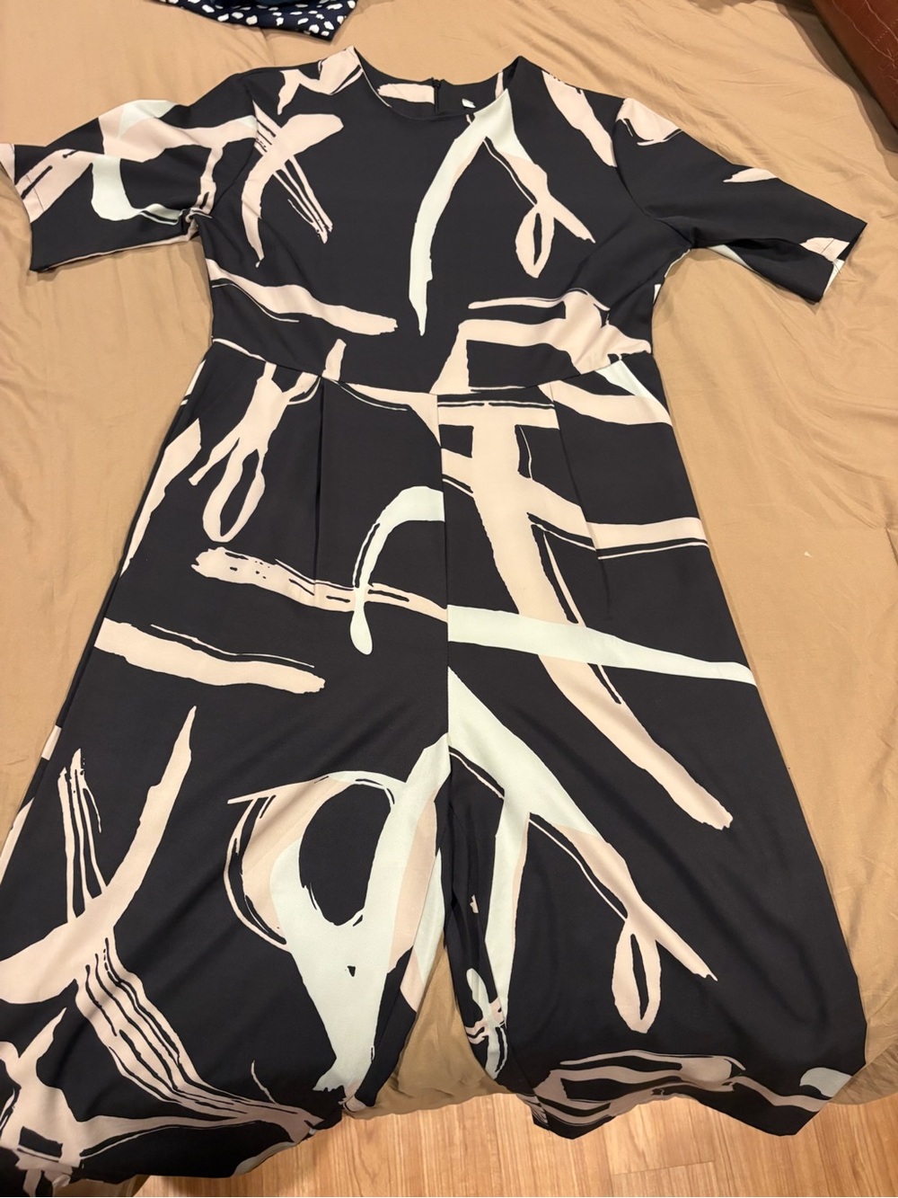 Printed Wide-Leg Jumpsuit in Black and Blush